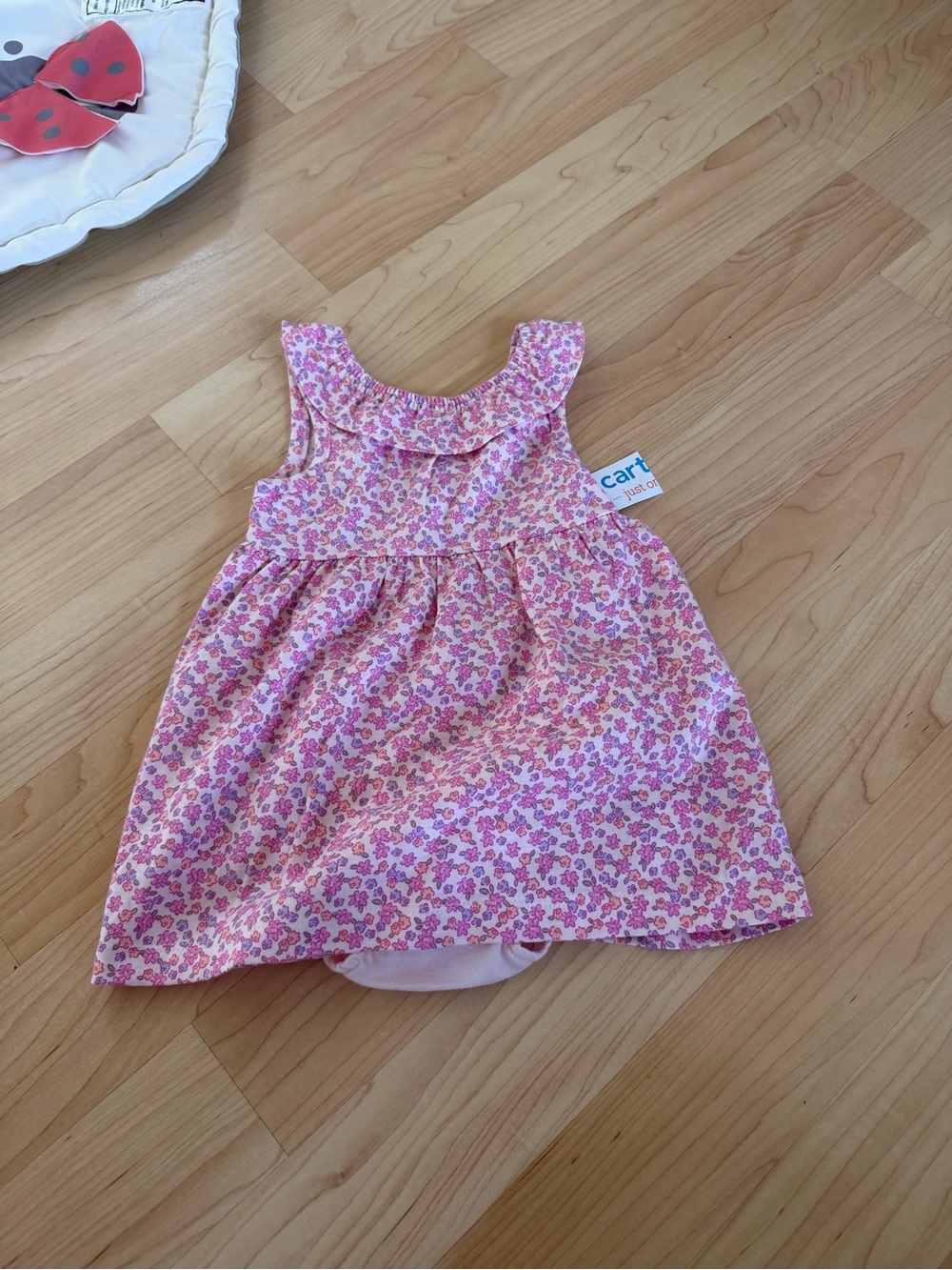 Carter's Pink & White Floral Ruffle Neck Dress